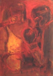 "Red Boxers" oil on canvass 2 x 4